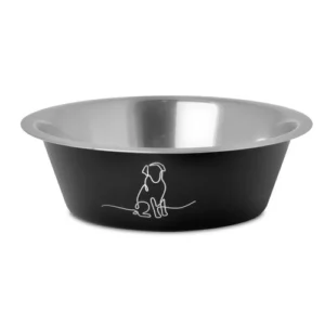 Rozsdamentes itatótál, matt fekete, gumi talppal 0,35l