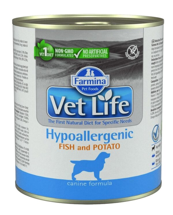 Vet Life Dog Hypoallergenic Fish & Potato konzerv 300g